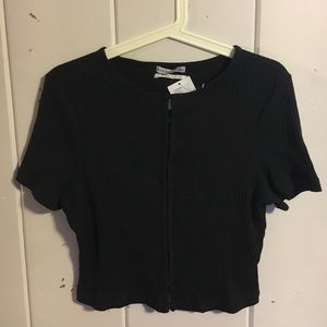 Ribbed short sleeve cardigan